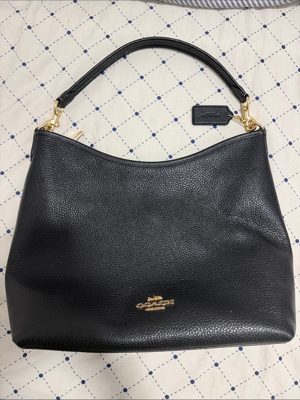 Coach Black Pebbled Leather Shoulder Hobo with Gold Hardware